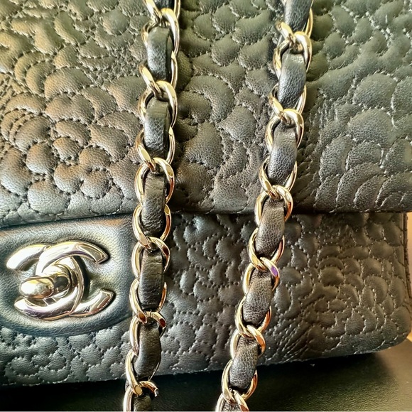 40% OFF! CHANEL Black Camellia-Embossed Lambskin Classic Medium Double Flap Bag - Picture 7 of 16